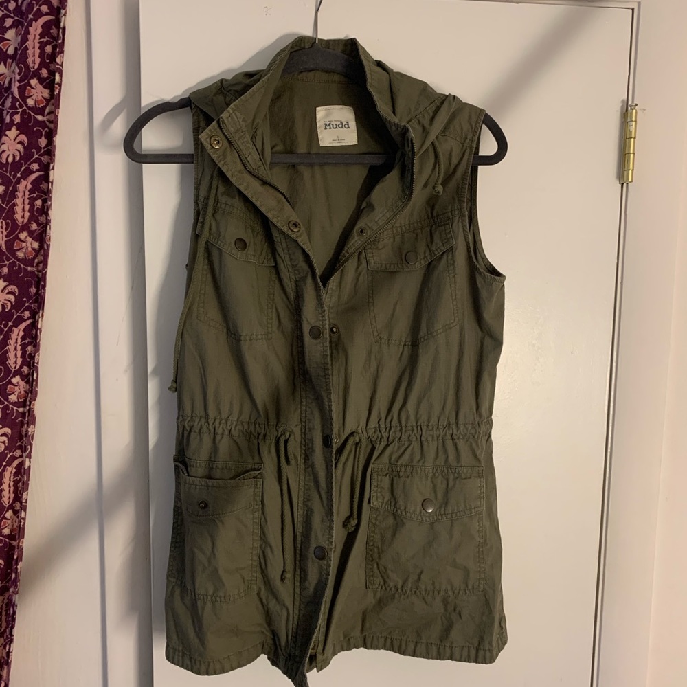Green Utility Vest Jacket with Hood